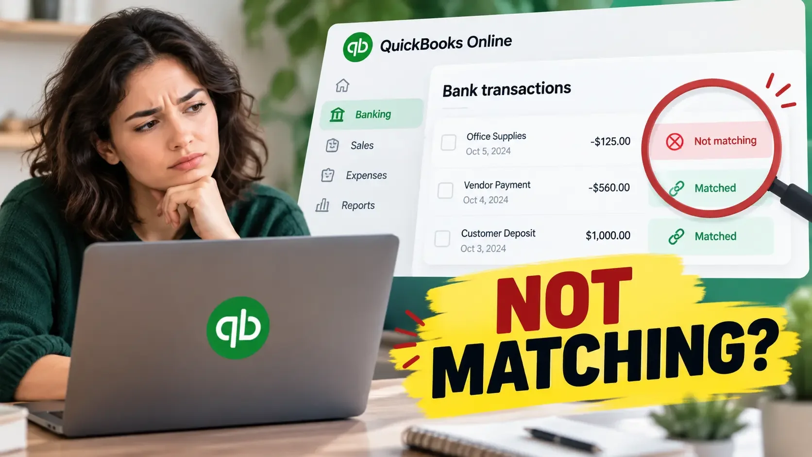 QuickBooks Online bank transaction not matching an existing record