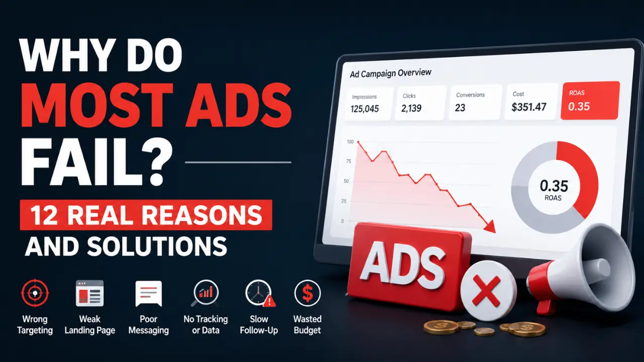 Most ads do not fail only because of the platform. Learn how poor strategy, weak messaging, bad tracking, and weak follow-up waste ad spend fast.
